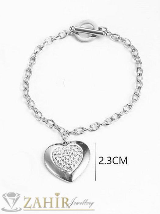 Дамски бижута - Kрасива верижка с елегантна закопчалка и кристално сърце 2,3 см,неръждаема стомана, 4 налични дължини - G2151
